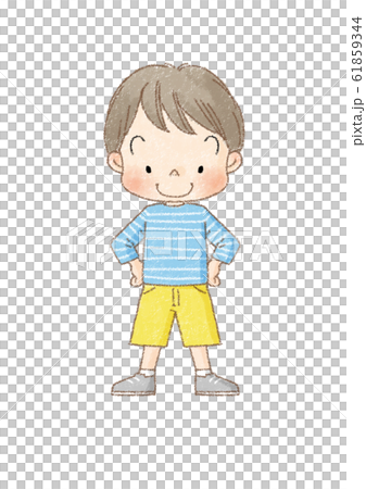 Boy's Whole Body Front, Hands On Hips (brown Line) - Stock Illustration 