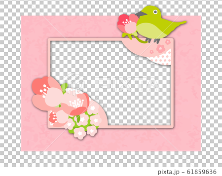 花 小鳥 フレーム ポストカード 背景素材のイラスト素材