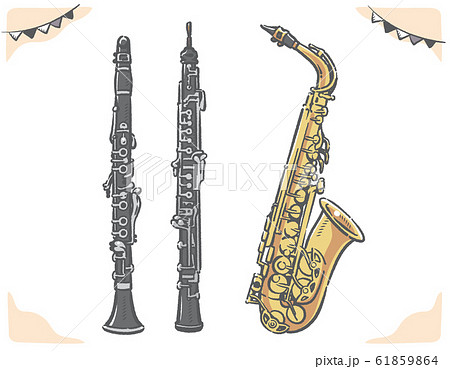 クラリネット サックス オーボエ 木管楽器のイラスト素材