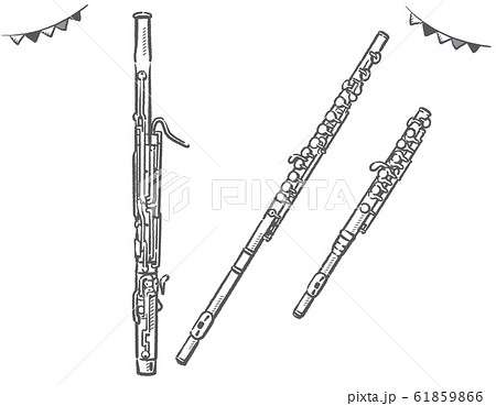 ファゴット フルート ピッコロ 木管楽器のイラスト素材