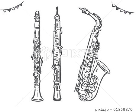 クラリネット サックス オーボエ 木管楽器のイラスト素材 61859870 Pixta