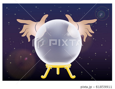 水晶玉と手 宇宙背景のイラスト素材