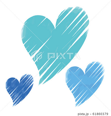 水彩の手書きハート 青 水色 のイラスト素材