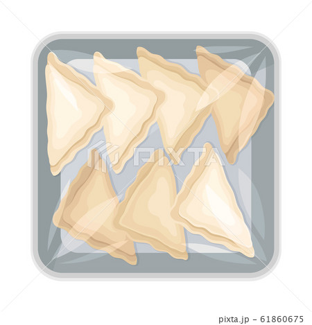 Semi-product Dumplings Packed Under Kitchen Film Top View Vector Illustration 61860675