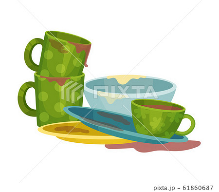 Stack of Dirty Dishes and Crockery Vector Illustration 61860687