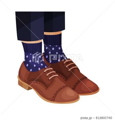 Pair of Female Shoes with Shoelaces Worn by Someone Legs Vector Closeup Illustration 61860740