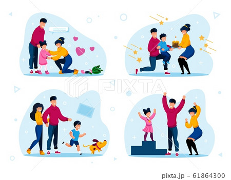 Family Life Happy Moments Flat Vector Concepts Set 61864300