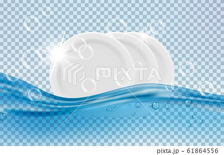 Clean dishes. White plates, water and soap bubbles vector illustration Clean dishes. White plates, water and soap bubbles vector illustration 61864556