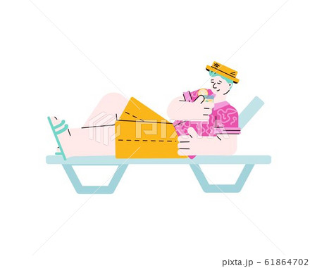 Sunbathing man on beach lounger with drink, sketch vector illustration isolated. Sunbathing man on beach lounger with drink, sketch vector illustration isolated. 61864702