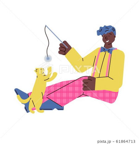 Man on floor playing with cat sketch cartoon vector illustration isolated. Man on floor playing with cat sketch cartoon vector illustration isolated. 61864713