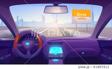 Empty car interior inside with gps on dashboard 61865912