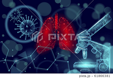 3D human lungs medicine microscopic research concept. Respiratory virus infection cancer danger analysis. Therapy of tuberculosis hospital poster template vector illustration 61866381