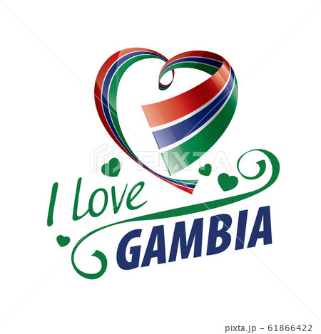 National flag of the Gambia in the shape of a heart and the inscription I love Gambia. Vector illustration 61866422