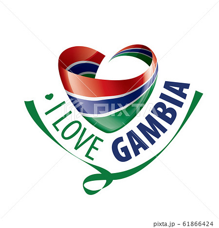 National flag of the Gambia in the shape of a heart and the inscription I love Gambia. Vector illustration 61866424