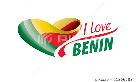 National flag of the Benin in the shape of a heart and the inscription I love Benin. Vector illustration 61866588