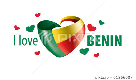 National flag of the Benin in the shape of a heart and the inscription I love Benin. Vector illustration 61866607