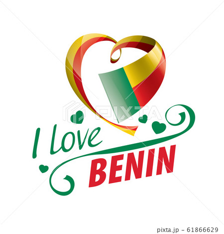 National flag of the Benin in the shape of a heart and the inscription I love Benin. Vector illustration 61866629