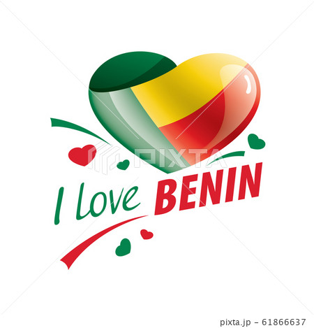 National flag of the Benin in the shape of a heart and the inscription I love Benin. Vector illustration 61866637