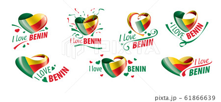 National flag of the Benin in the shape of a heart and the inscription I love Benin. Vector illustration 61866639