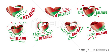 National flag of the Belarus in the shape of a heart and the inscription I love Belarus. Vector illustration 61866654