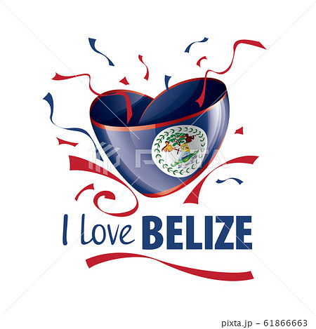 National flag of the Belize in the shape of a heart and the inscription I love Belize. Vector illustration 61866663