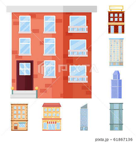 Vector design of facade and building sign. Collection of facade and exterior stock vector illustration. 61867136