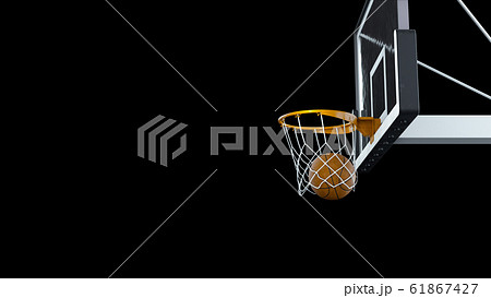 3d render Basketball hit the basket on a black background 3d render Basketball hit the basket on a black background 61867427