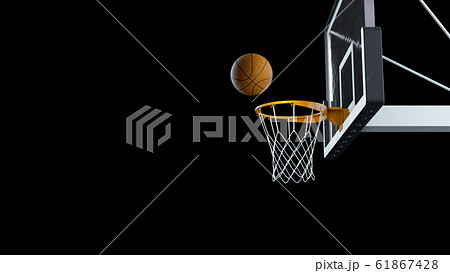 3d render Basketball hit the basket on a black background 3d render Basketball hit the basket on a black background 61867428