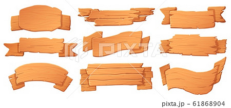 Wooden banners. Wood boards, banner board and cartoon signboard vector set 61868904