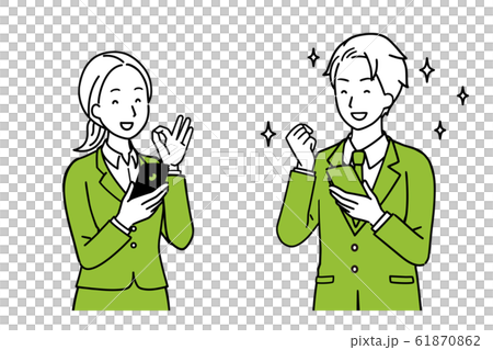 スマホを持ちながら会話をする男女のイラスト 61870862