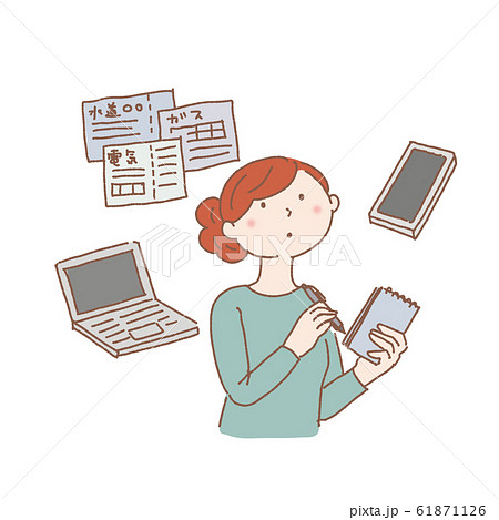 相続　手続き　契約を確認する　女性　イラスト 61871126