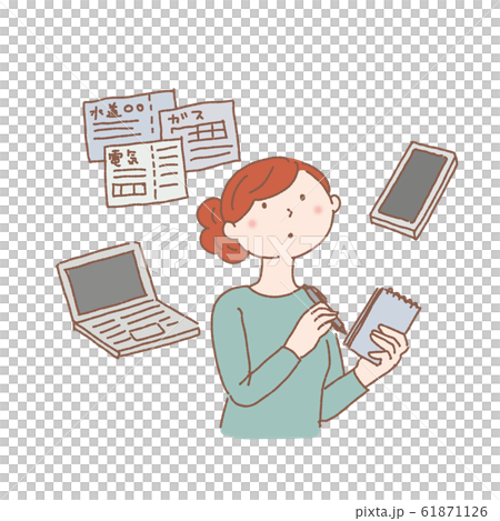 相続　手続き　契約を確認する　女性　イラスト 61871126