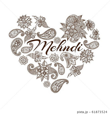 Mehendi oriental floral ornament in indian mehndi style in heart shape, vector illustration. Mehendi oriental floral ornament in indian mehndi style in heart shape, vector illustration. 61873524
