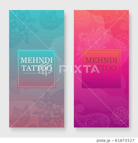 Mehendi tattoo oriental floral ornament in indian mehndi style banners set, vector illustration. Mehendi tattoo oriental floral ornament in indian mehndi style banners set, vector illustration. 61873527