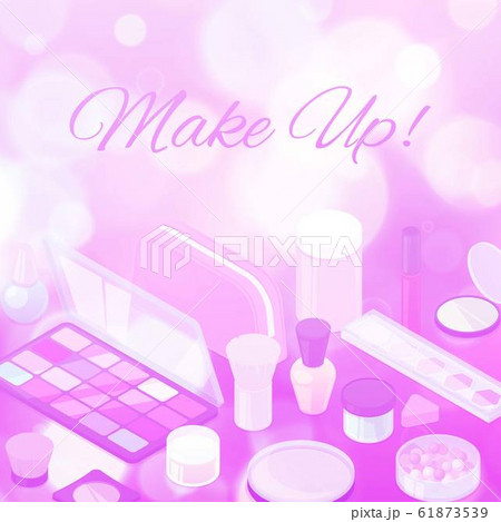 Makeup beauty collection purple blurred background of makeup cosmetics and accessories, vector illustration. Makeup beauty collection purple blurred background of makeup cosmetics and accessories, vector illustration. 61873539