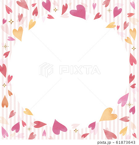 ピンクの水彩ハート柄とストライプ 背景素材 正方形 のイラスト素材