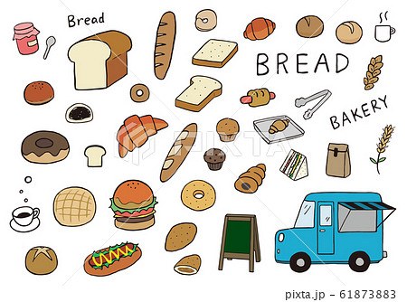 いろんなパンの手描き風イラストセットのイラスト素材
