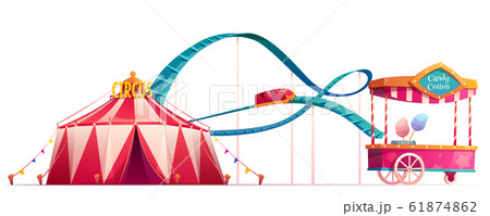 Amusement park with circus and roller coaster Amusement park with circus and roller coaster 61874862