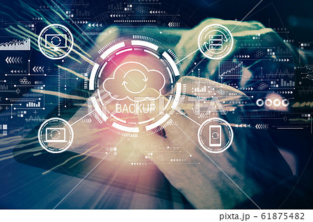 Backup concept with man using tablet 61875482