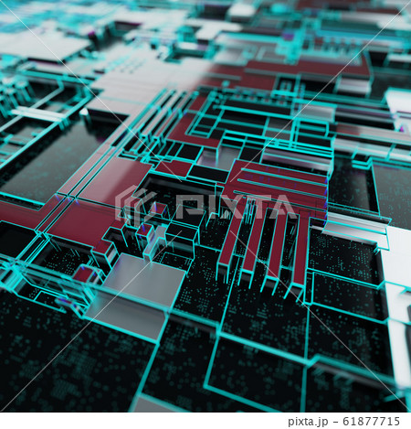 Circuit board futuristic server code processing. Neon color technology background. 3d rendering Circuit board futuristic server code processing. Neon color technology background. 3d rendering 61877715