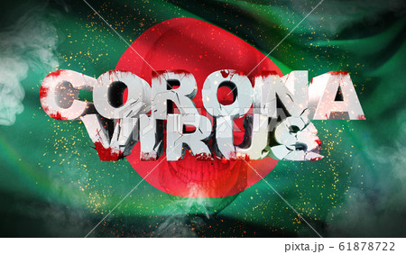 Coronavirus outbreak and coronaviruses influenza 2019-ncov on waved national flag of Bangladesh. Waved highly detailed close-up 3D render. 61878722