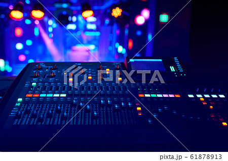 DJ work at a nightclub, Music club party, Concert equipment, a mixer and DJ console. The concept of disco, entertainment, holiday. Soft focus picture 61878913