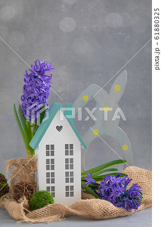 Spring Easter composition with blue hyacinths 61880325