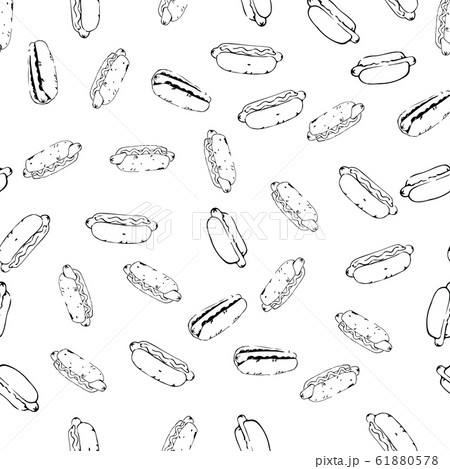 Hotdog Seamless Background In Black And Whiteのイラスト素材