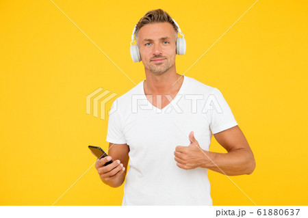 Listen good song. Guy modern user mobile 61880637