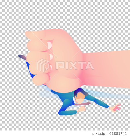 A man being crushed by a big hand 61881741