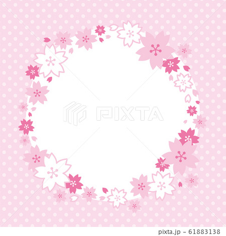 可愛い桜の花の丸型デコレーションフレームのイラスト素材