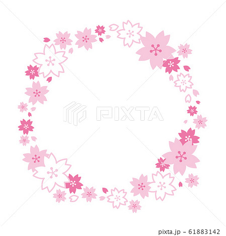 可愛い桜の花の丸型デコレーションフレームのイラスト素材