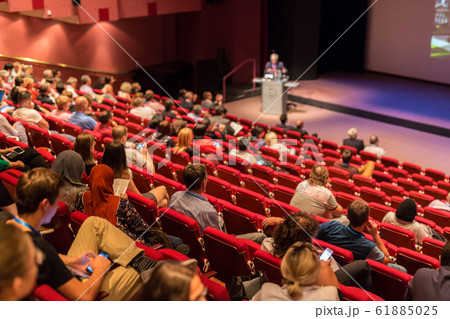 Business speaker giving a talk at business conference event. 61885025