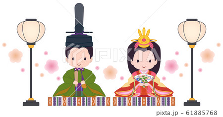 可愛い雛人形　ぼんぼり　花　緑 61885768